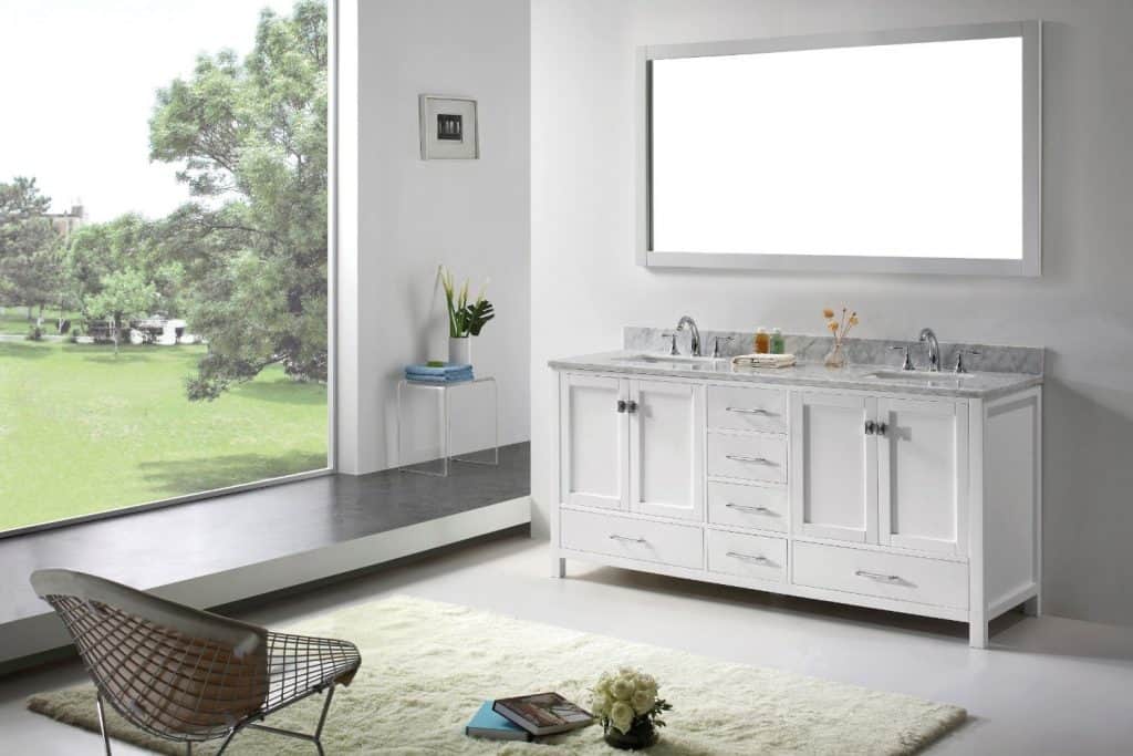 Virtu USA GD-50072-WMSQ-WH过渡型72英寸双水槽浴室梳妆台，白色