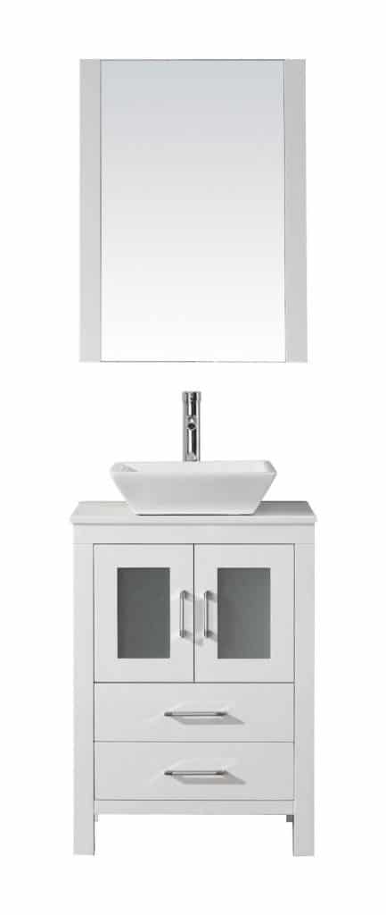 Virtu USA KS-70024-S-WH现代24英寸单水槽浴室梳妆台，带抛光铬水龙头，白色
