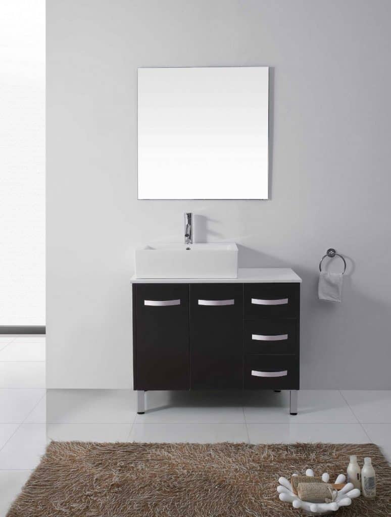 Virtu USA UM-3069-S-BL Tilda 40英寸单水槽浴室梳妆台，白色石材台面，陶瓷盆，铬水龙头，黑色表面