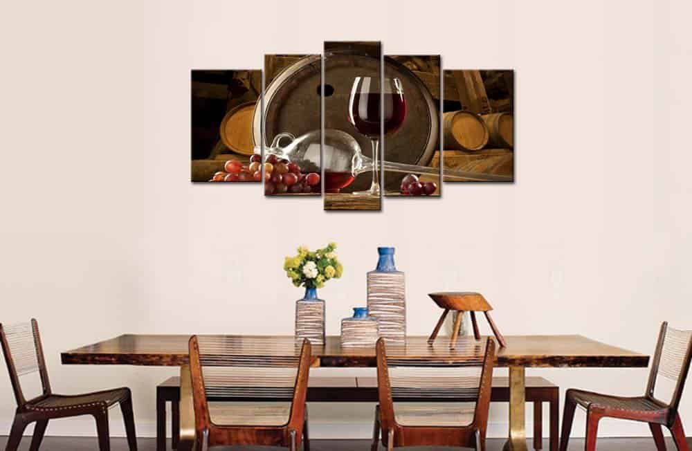 5面板墙艺术画红葡萄酒桶和葡萄