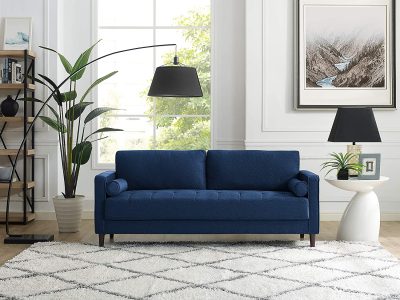 彩色地毯配蓝色沙发