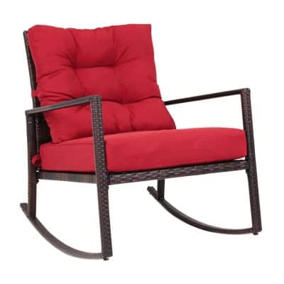 Kinbor藤条摇椅户外花园摇椅柳条躺椅红色靠垫
