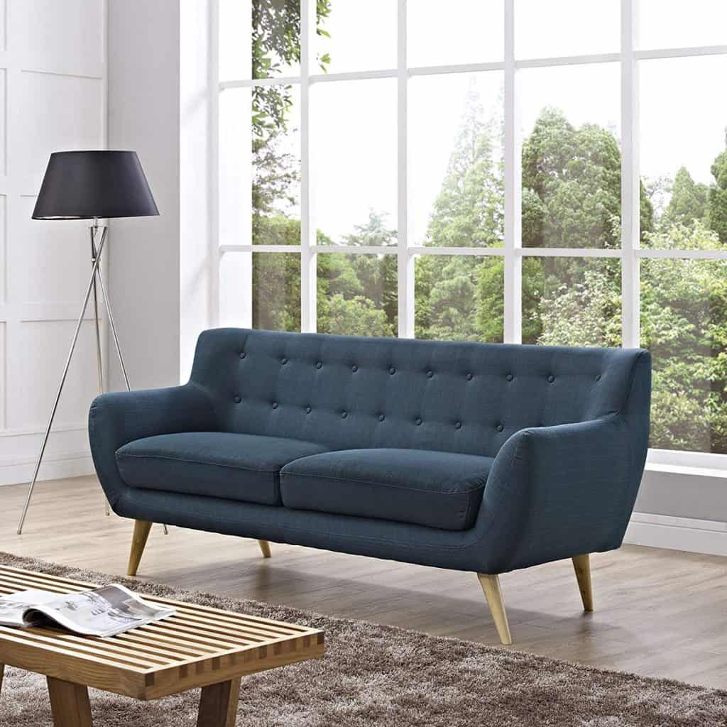Modway评论中世纪现代沙发与软垫织物在Azure
