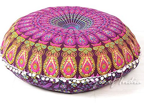 紫色曼陀罗地板枕头靠垫覆盖嬉皮装饰波西米亚装饰