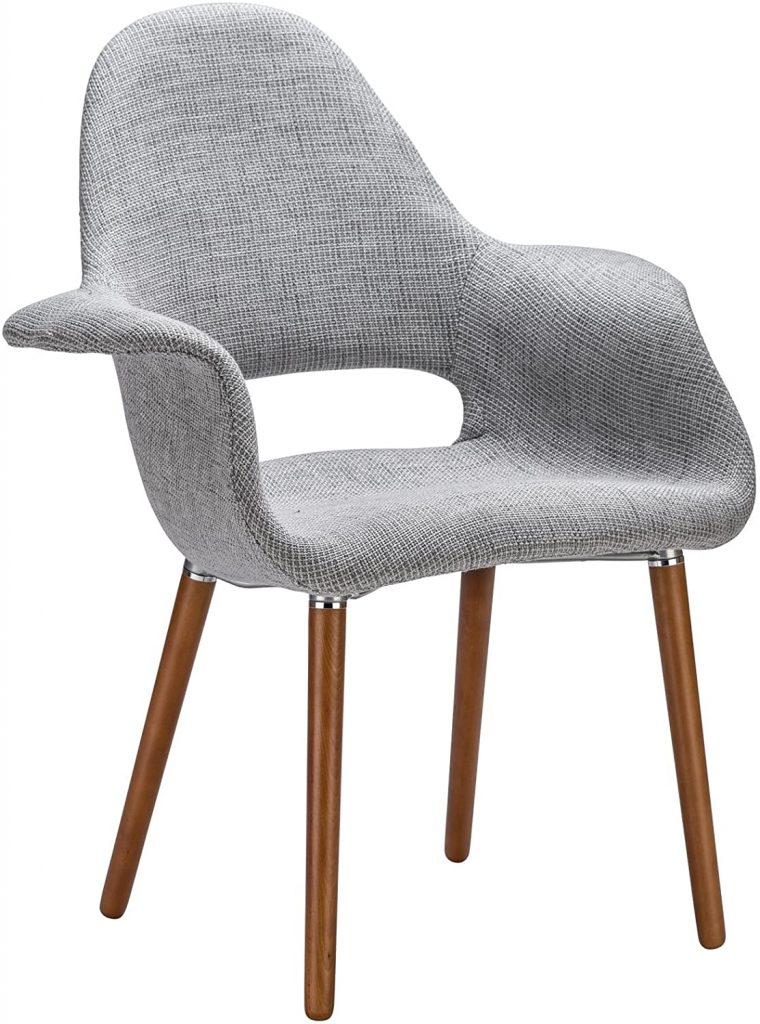 涤纶和树皮巴克利软垫织物现代餐椅木腿，浅灰色(一套2把)