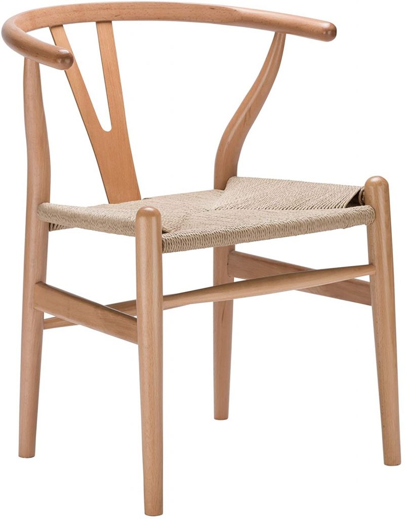 聚和树皮编织现代木制中世纪餐椅，麻座椅