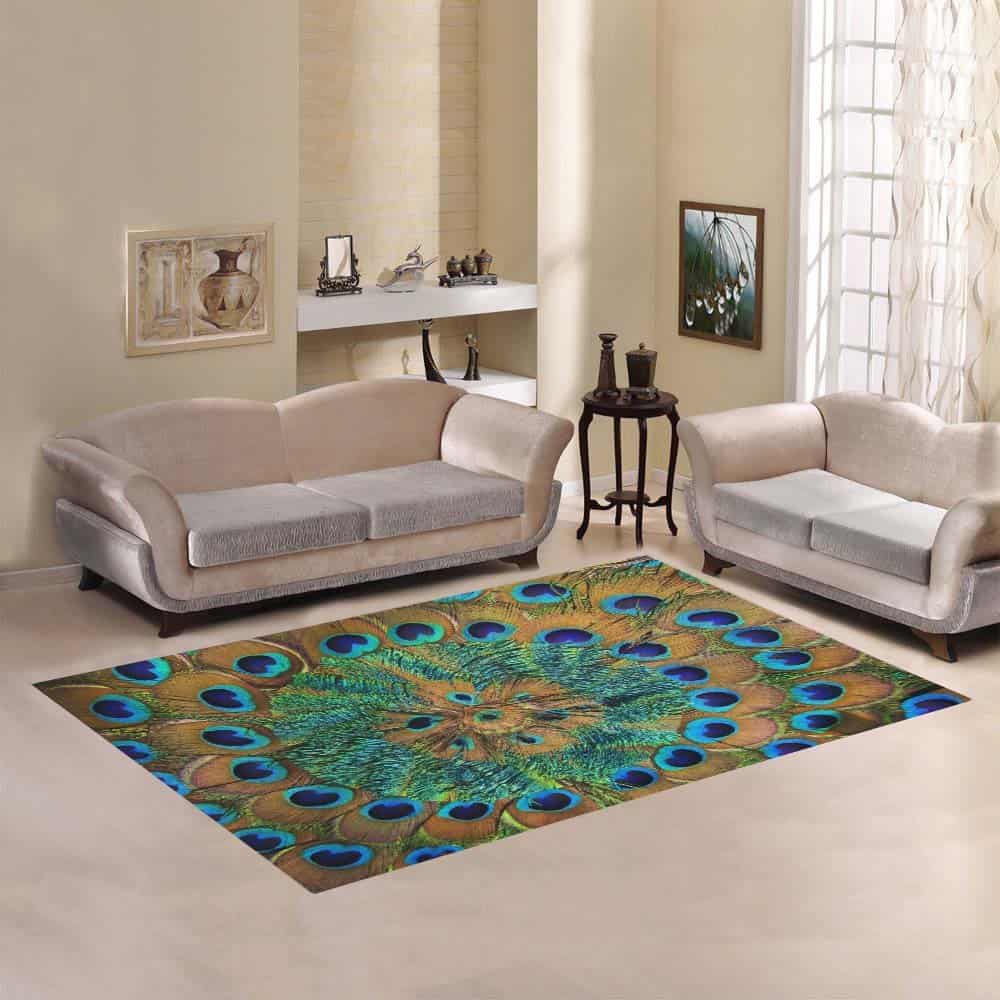 D-Story Sweet Home艺术地板装饰孔雀羽毛区域地毯地毯地板地毯7'x5'客厅卧室